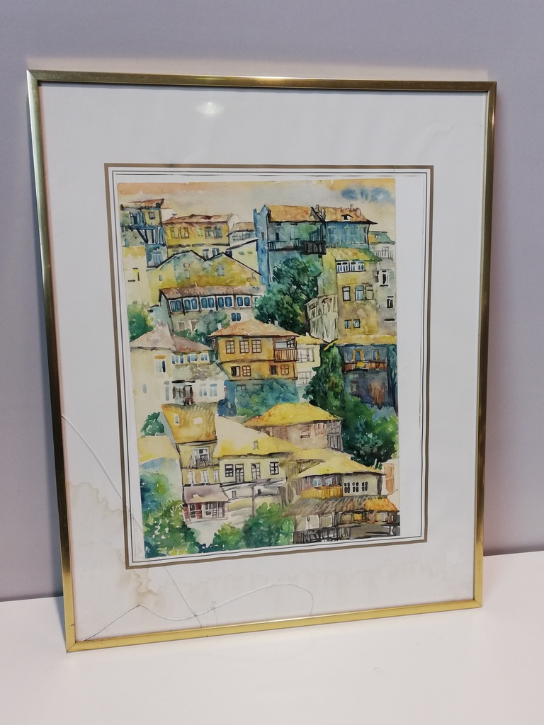 Stadtansicht am Hang, Aquarell