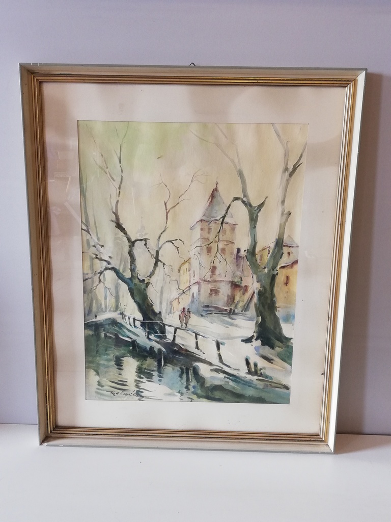 Schloss im Winterwald- Aquarell