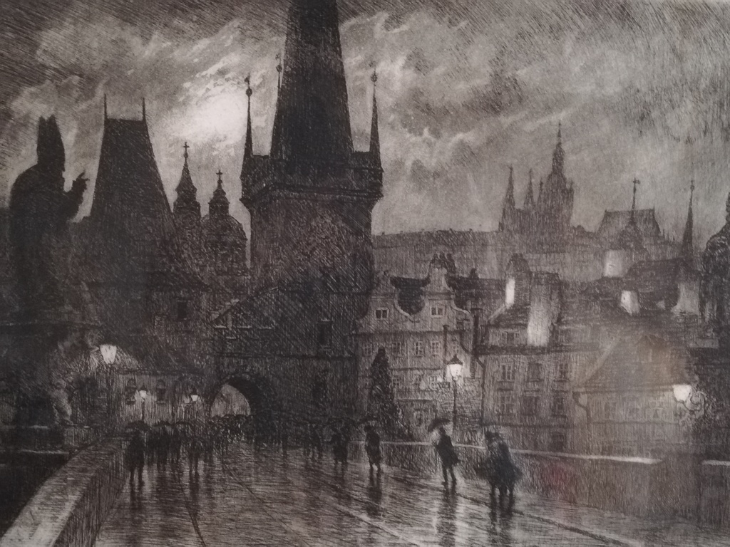 Karlsbrücke in Prag bei Regen