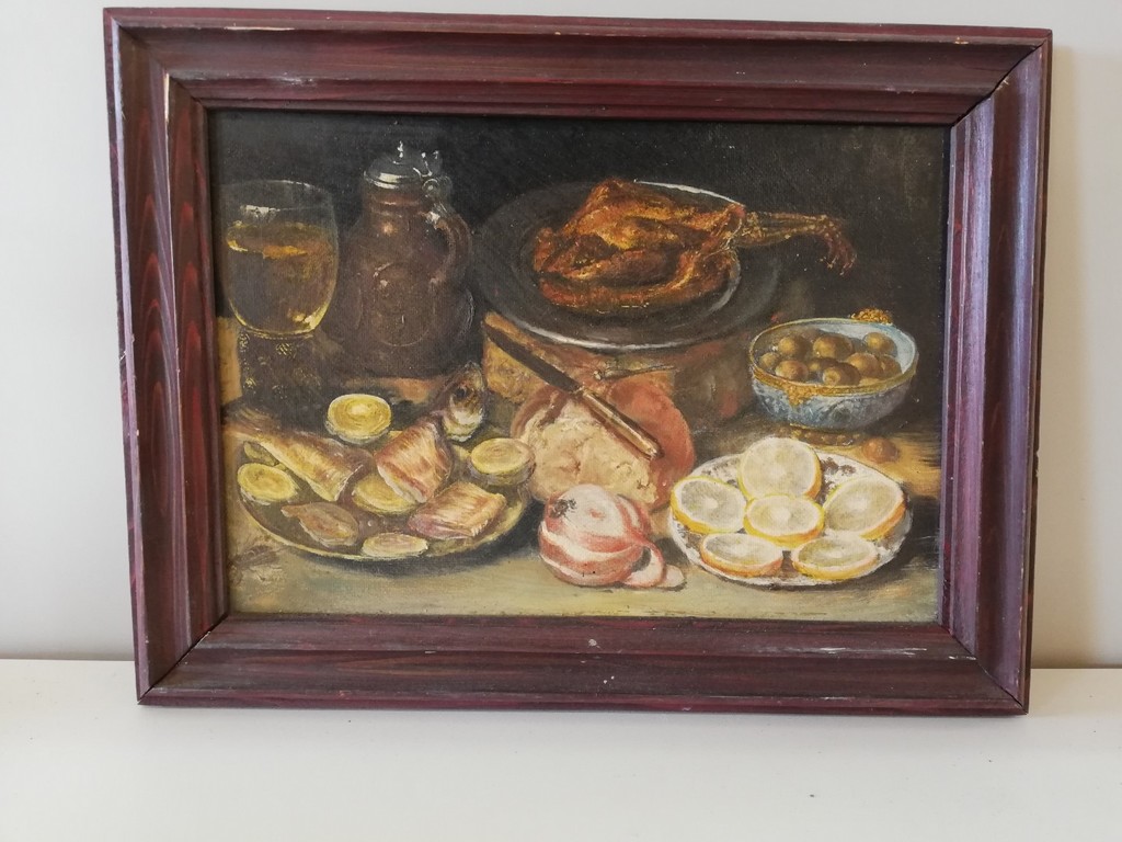 Stilleben mit Fisch, Fleisch und Hühner
