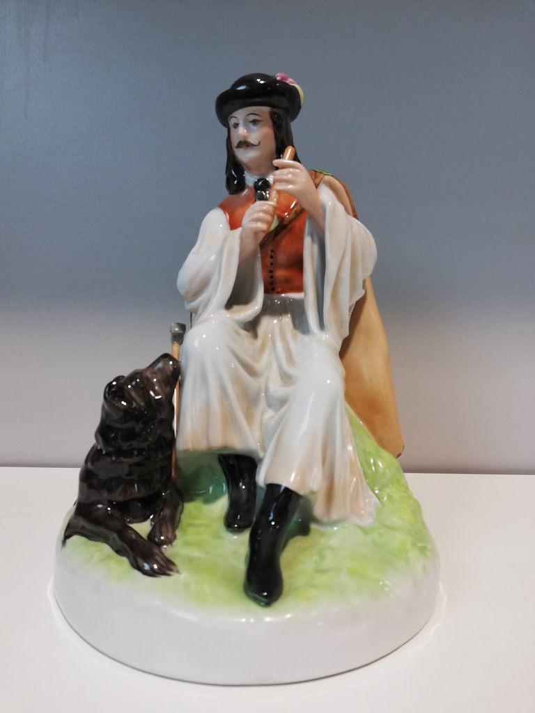 Porzellangruppe Ungarischer Hirte mit Hund, Zsolnay