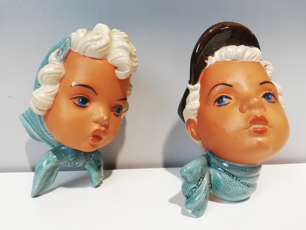 Paar Keramikköpfe Bub u. Mädchen