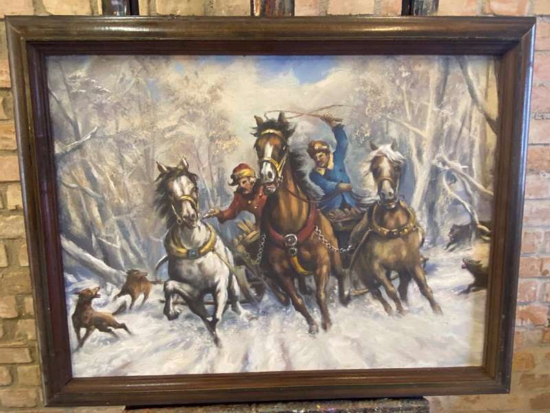Pferdeschlitten eilt durch Winterwald