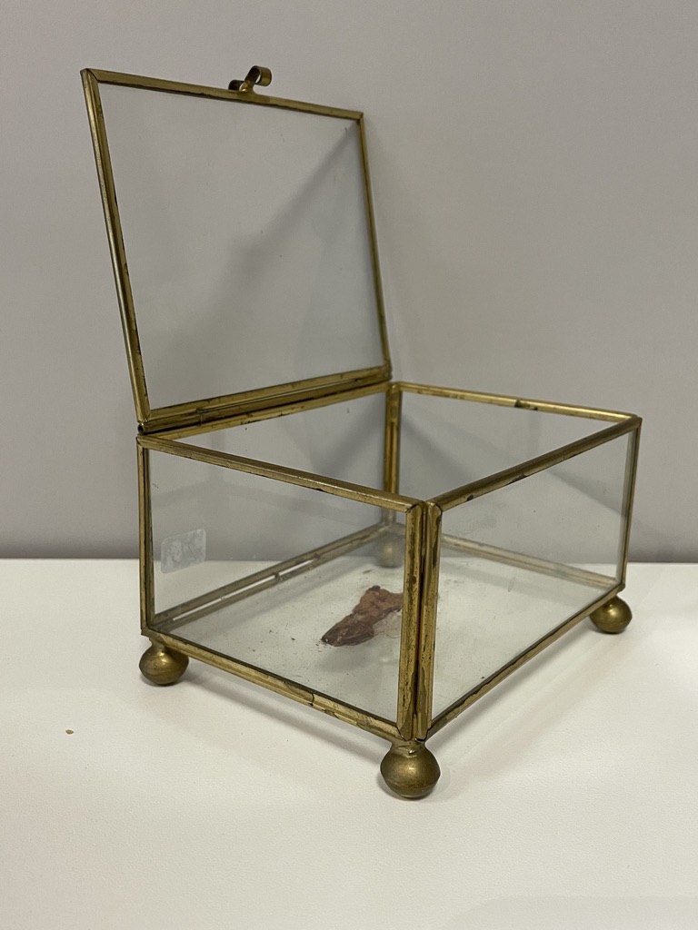Schatulle mit Glas in Messingrahmen